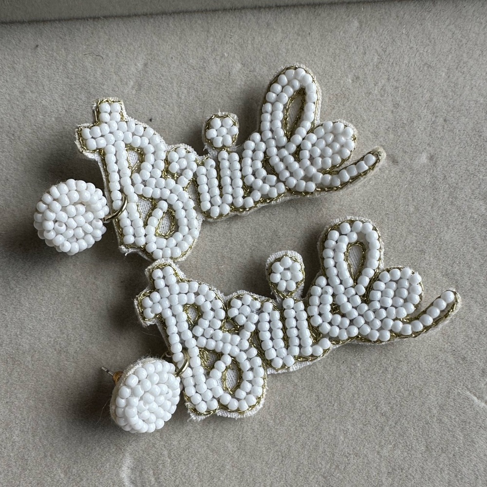 Beaded Felt Back BRIDE Earrings